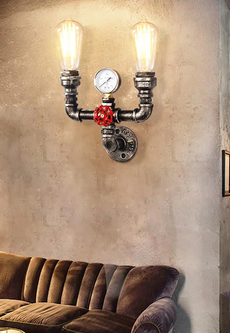 Tubulação de Água Industrial do Vintage Luzes do Corredor para Loft Parede Ferro Ferrugem Retro Cafe Sala Estar Quarto Cabeceira Luz 2 Luminárias de parede