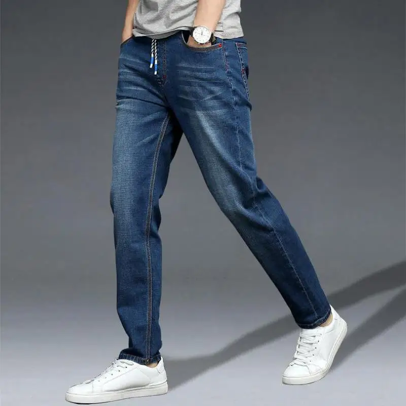 Summer Extra Large Size Dark Blue Jeans Elastic Waist Male Stretch ...