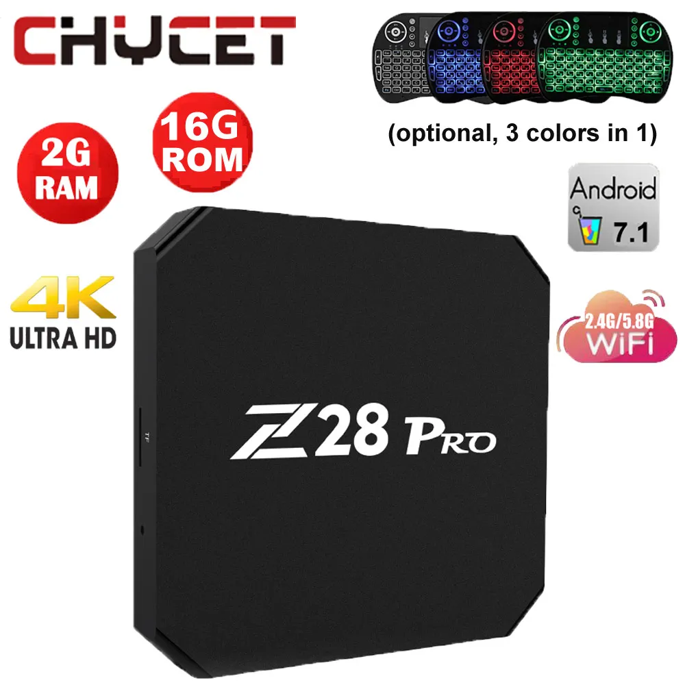 Chycet Z28 PRO Smart Android 7.1 TV Box RK3328 Quad Core 64 Bit 4K H.265 USB3.0 2GB 16GB Mini PC Wi