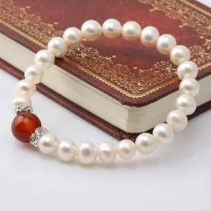 

100% Genuine Charm Fresh Water Pearl Bracelet with LUCKY RED Jewerly ELASTIC Bangle Fashion Jewellery, 30pcs/lot