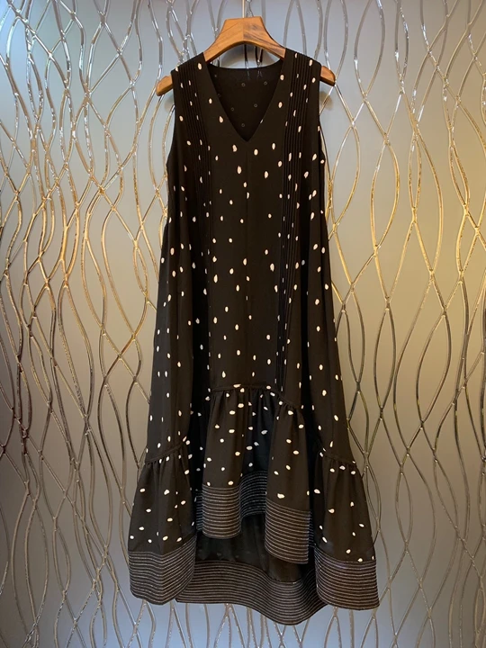 

2019 Early Autumn New Woman V-collar Point Printing Pattern Pressed Pleated Sleeveless Dress 724