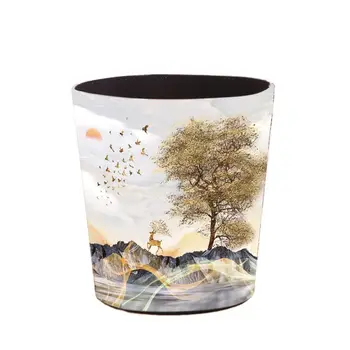 

1pcs 5.5L /7L /10L Waterproof Leather Trash Bin Waste Container Garbage Can Wastebasket Office Paper Basket Household - Leaves