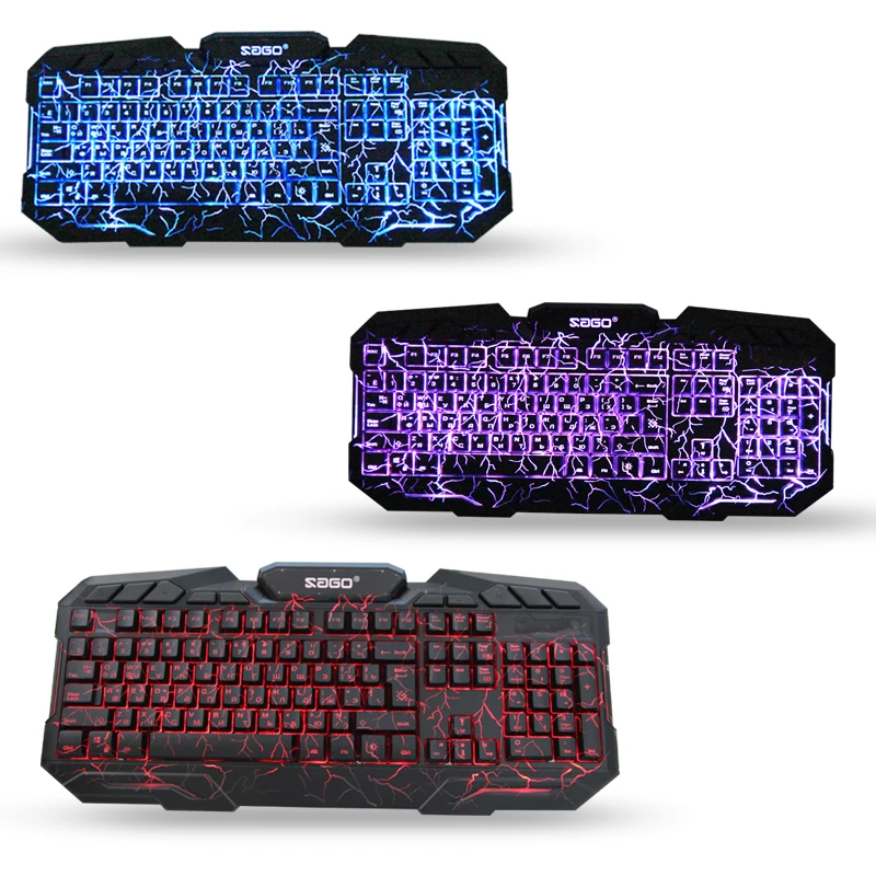

Sago Russian/English keyboard 3 colors backlight keyboard LED backlits USB Wired gaming set Anti-ghosting 114 Key for Gamer pc