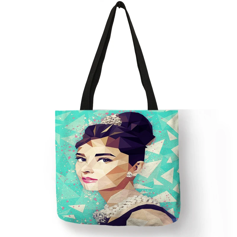 Exclusive Hand Bags for Women Famous Actress Hepburn Painting Shoulder Bag Eco Linen Fashion Lady Elegant Casual Handbag - Цвет: 005