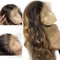 SimBeauty Body Wave Blonde Highlights Lace Front Human Hair Wig Brazilian Remy Pre Plucked With Baby Hair For Women