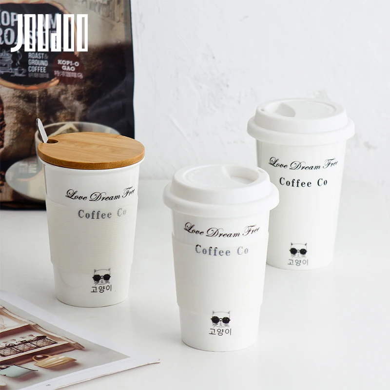 JOUDOO Korean Ceramic Coffee Mug Cup Creative Female Student 400ML Cup