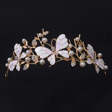 Барокко Винтаж золото кристалл бабочка жемчуг Свадебная Корона-Тиара Оголовье Стразы невесты головные уборы Свадебные аксессуары для волос