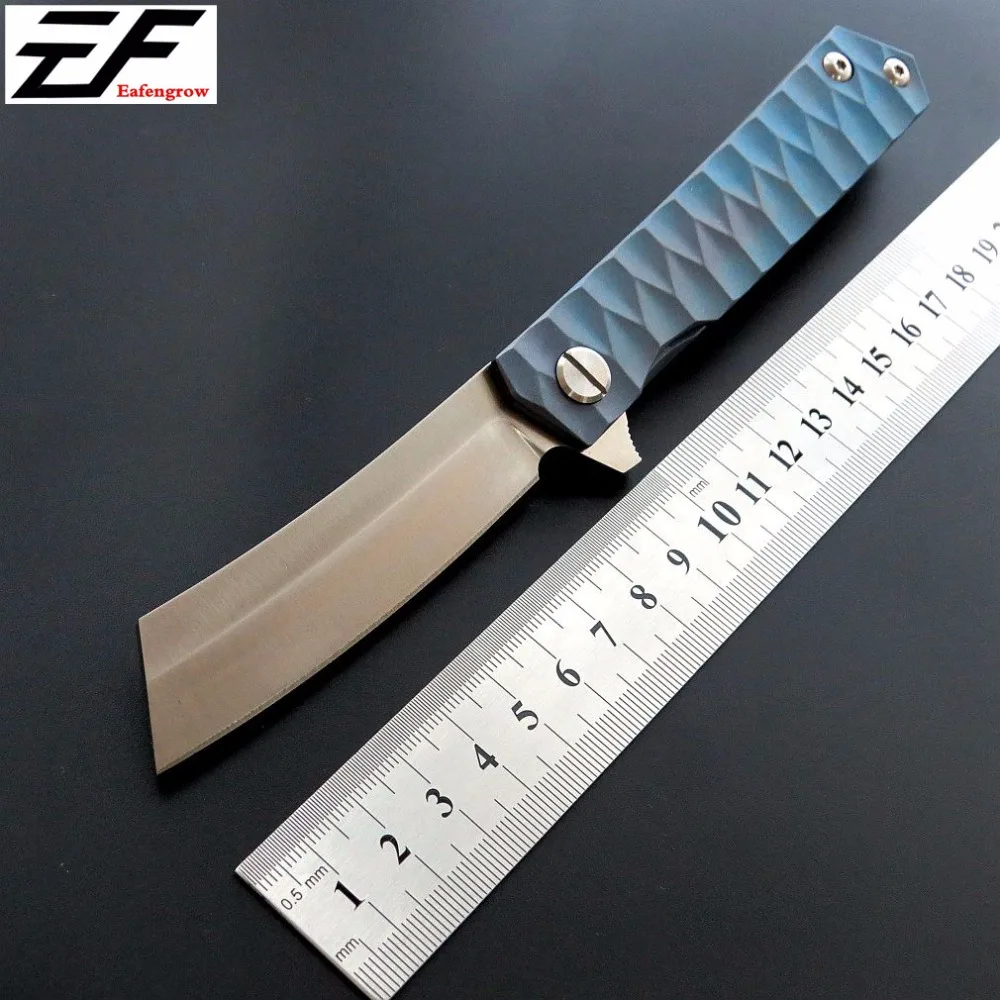 

Newest EF97 Bearing folding knife D2 Blade steel 60HRC TC4 titanium alloy handle knife outdoor camping pocket EDC Tool knife