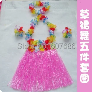 

Wholesale 20 Sets Hawaiian Hula Grass Skirt Set 40cm Luau Flower Skirt Flower Lei Bracelet Headband Children Kids Free Shipping