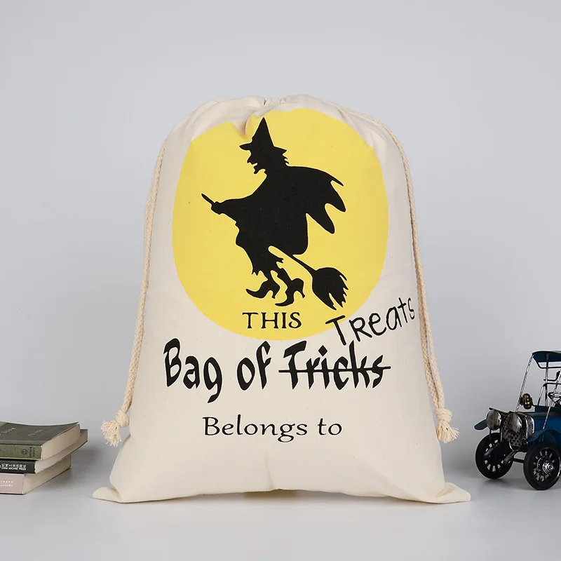 

10Pcs/Lot High qualiy Personalized Halloween Decoration Canvas Cotton Drawstring Bags Home Shopping Gift With Hand 48cmx36cm