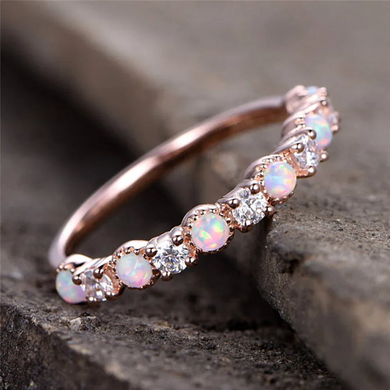 ROMAD CZ Opal Rings Women Wedding Fire Stone Finger Ring Eternity Band for Bridal Engagement Jewelry Valentine's Day Gift R4