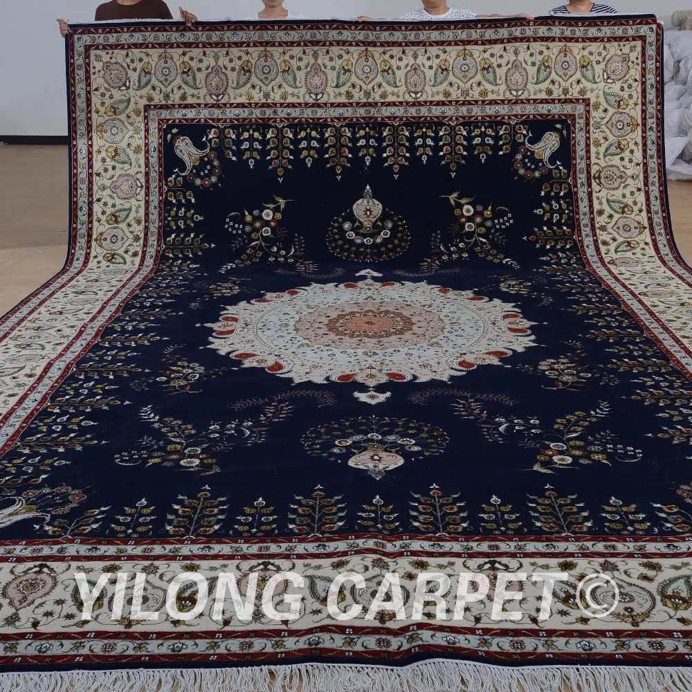 Yilong 11'x15' Турецкая шерстяной толстый ковер черный и бежевый изысканный Шерсть Шелк персидский ковер (1512)