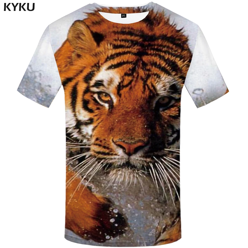 

KYKU Tiger T shirt Water Clothing Animal shirts Clothes T-shirt Tshirt Men Short Sleeve Tops Tees Fashion XS-8XL