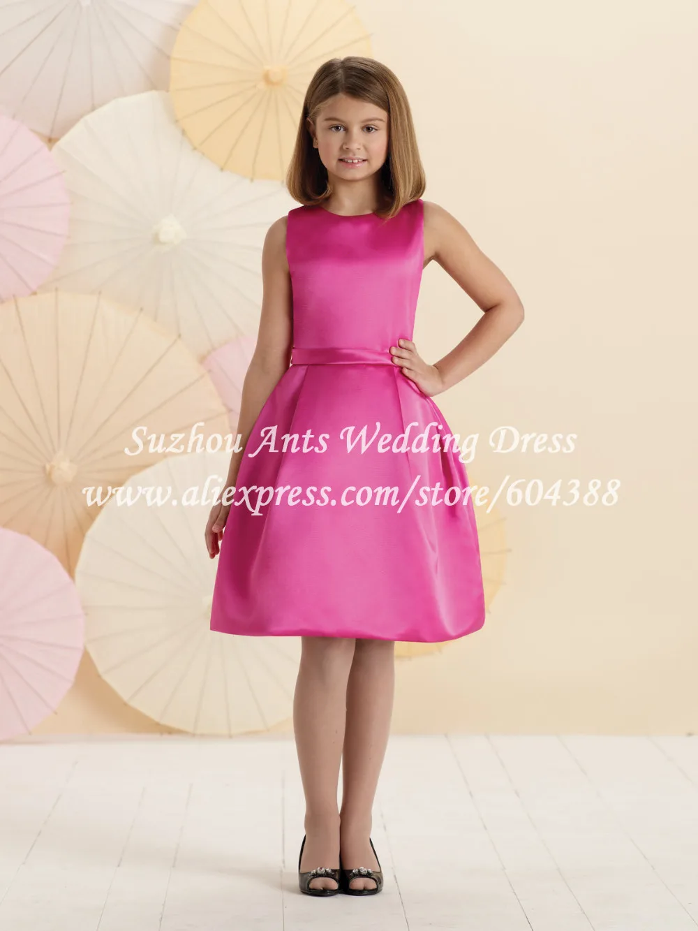 Satin Short Hot Pink Flower Girl Dresses 2015 Girls Dresses For Wedding