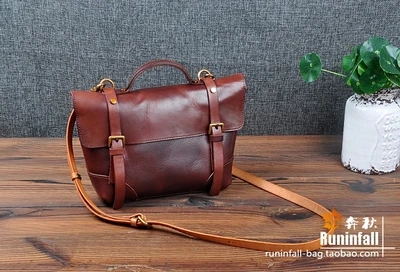 Женские сумки ручной работы из растительного дубления, роскошные качественные сумки на плечо, винтажная маленькая дамская сумка для сообщений, дамская сумочка - Цвет: Red Brown