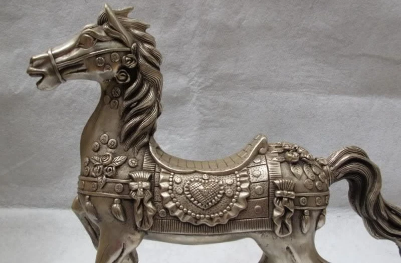 

12 Chinese White Copper Silver Feng Shui Lucky Money wealth running Horse Statue
