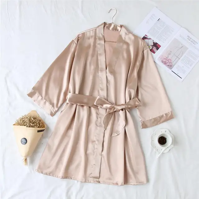 Summer Champagne Chinese Bride Wedding Robe Satin Sleepwear Women Nightgown Sexy Nightdress Lady Kimono Bathrobe Gown Negligee Robe Champagne