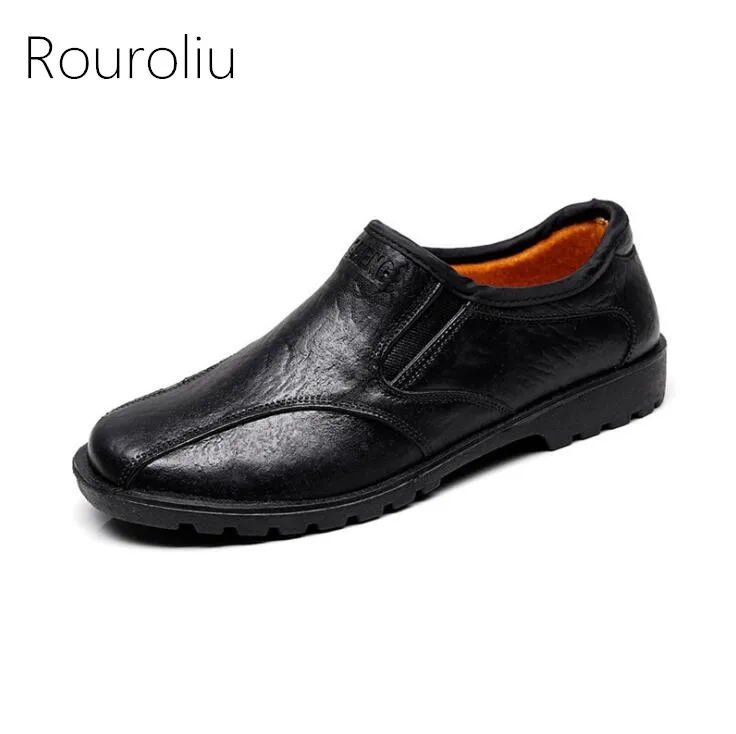 

Rouroliu Men Ankle Winter Rainboots with Fur Comfortable Waterproof Non-Slip Rain Shoes Male Safety Work Shoes Wellies RB70