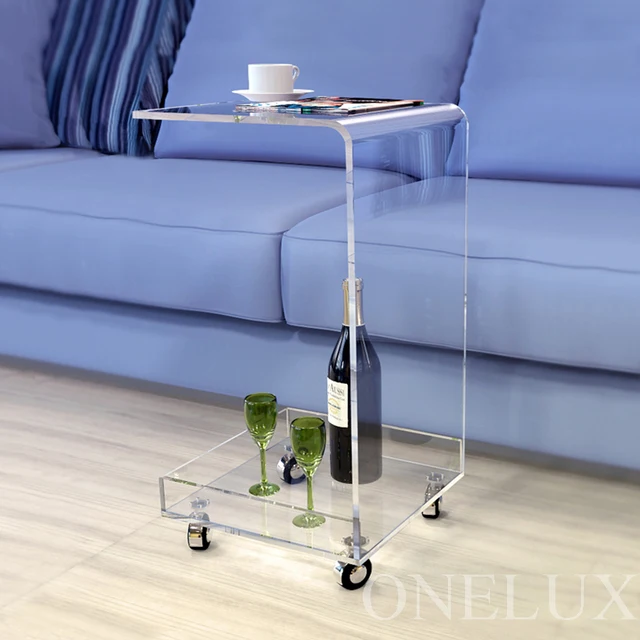 C Shaped Waterfall Acrylic Occasional Side Tray Table On