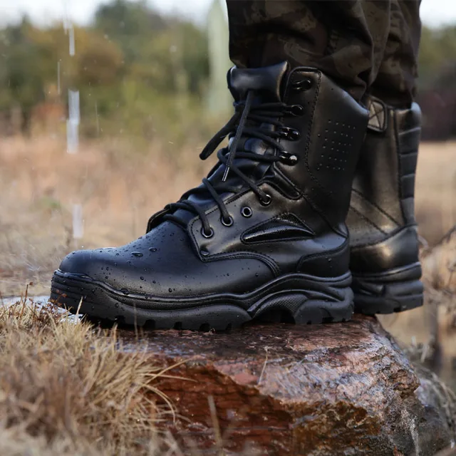 Black boots Military tactical Hiking shoes outdoor Army Wear resistant