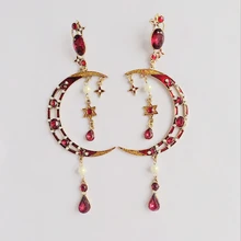 Серьги с Луной и звездами красного цвета, большие серьгы, модные серьги, серьги из Европы и США