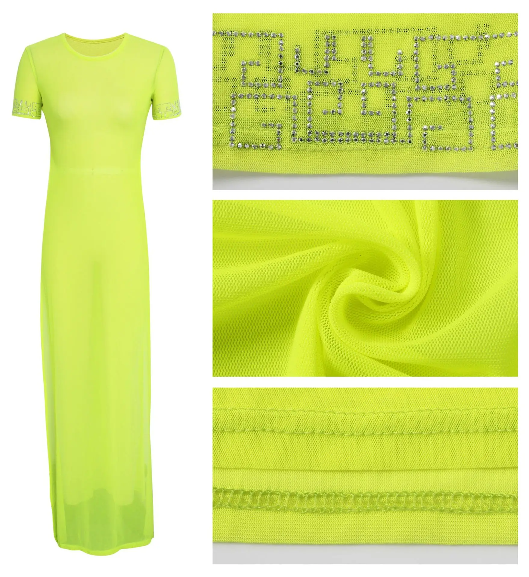 Женская летняя неоновая зеленая прозрачная пляжная одежда с блестками, Сетчатое бикини, купальный костюм, длинное платье, купальный костюм
