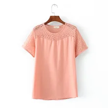 Большие размеры, вышитые женские топы с коротким рукавом, летняя футболка, свободная Базовая футболка, кружевная открытая футболка, женская футболка 4XL