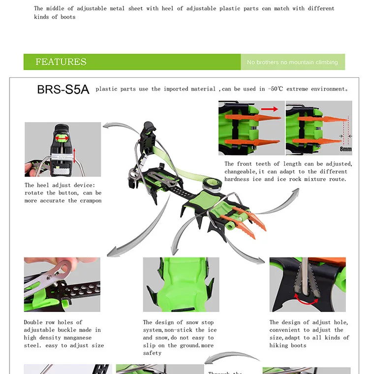 BRS 14 зубов скалолазание полный зажим Crampon марганцевой стали ледяной захват альпинист Expeditions профессиональный открытый захват BRS-S5