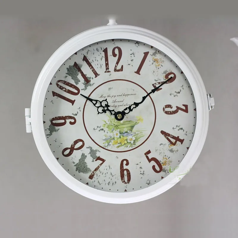Двухсторонние настенные часы винтажные часы Saat Relogio Parede Кованые настенные часы Металлические Horloge Murale Duvar Saati Klok