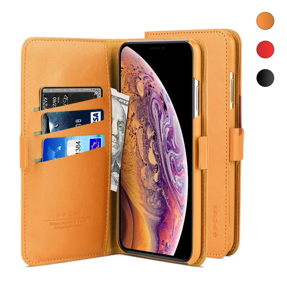 

G-CASE Folio Flip Leather Wallet Case Auto Wake/Sleep Cover with Card Slot Magnetic Closure/stand for APPLE iPhone XS/XR/XS Max