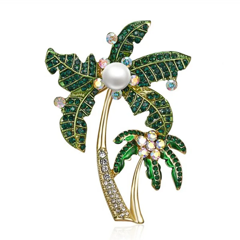 

Fashion Imitation Pearl Coconut Tree Brooches for Women Romantic Wedding Party Rhinestone Party Bouquet Brooch Pin Best Gift