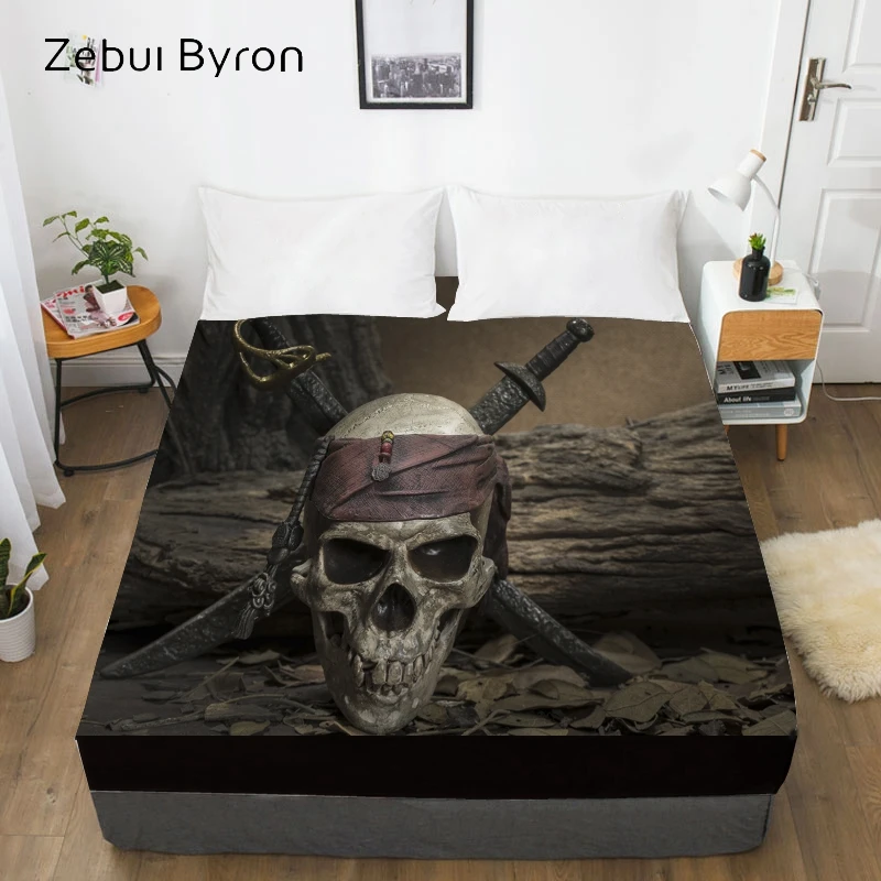 3D Custom Bed Sheets With Elastic,Fitted Sheet Queen/King,Black Skull Mattress Cover 135/150/160x200 bedsheet,drop ship