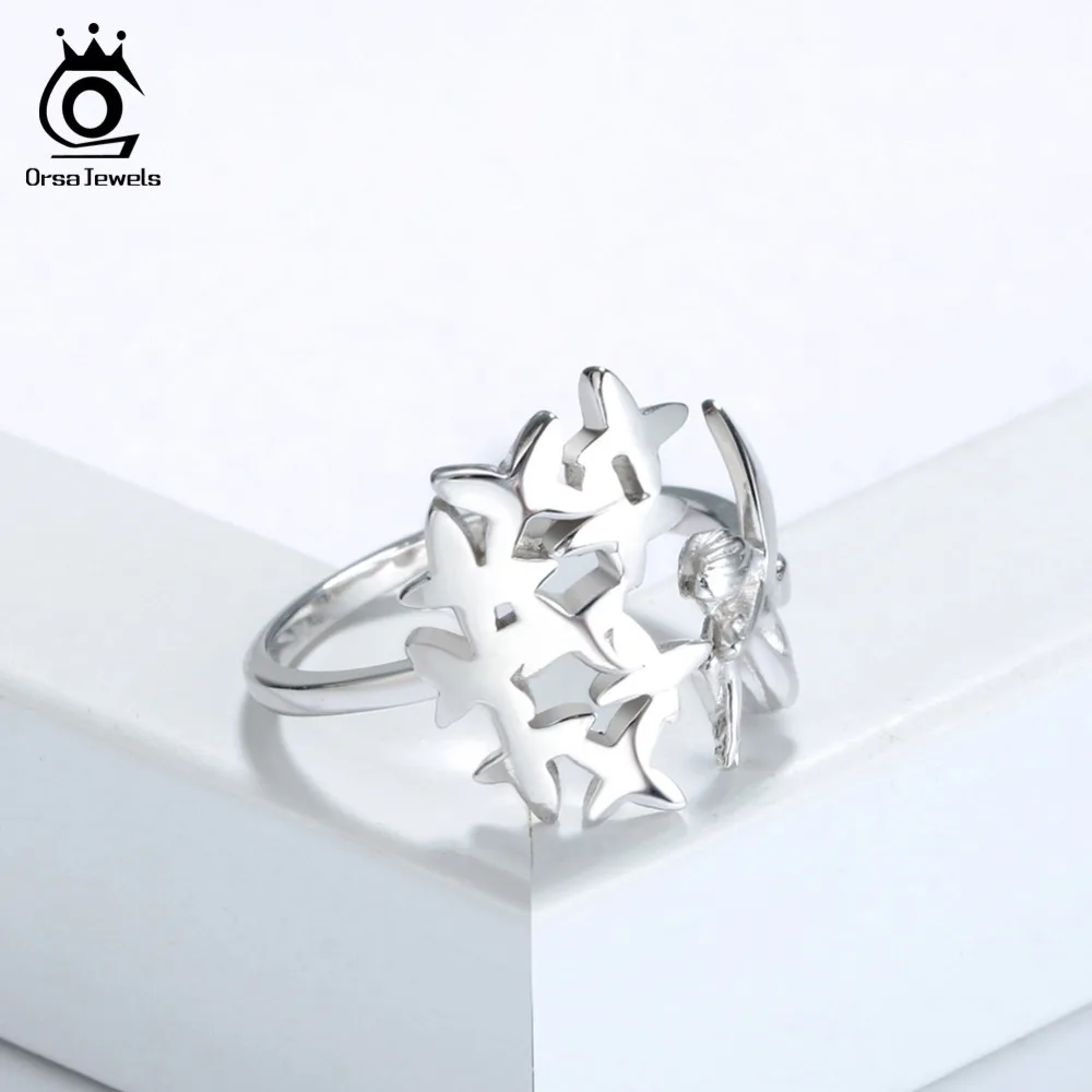 ORSA JEWELS Solid 925 Sterling Silver Ring Women Adjustable Original Fairy With Flowers Romantic Style Female Party Jewelry SR99