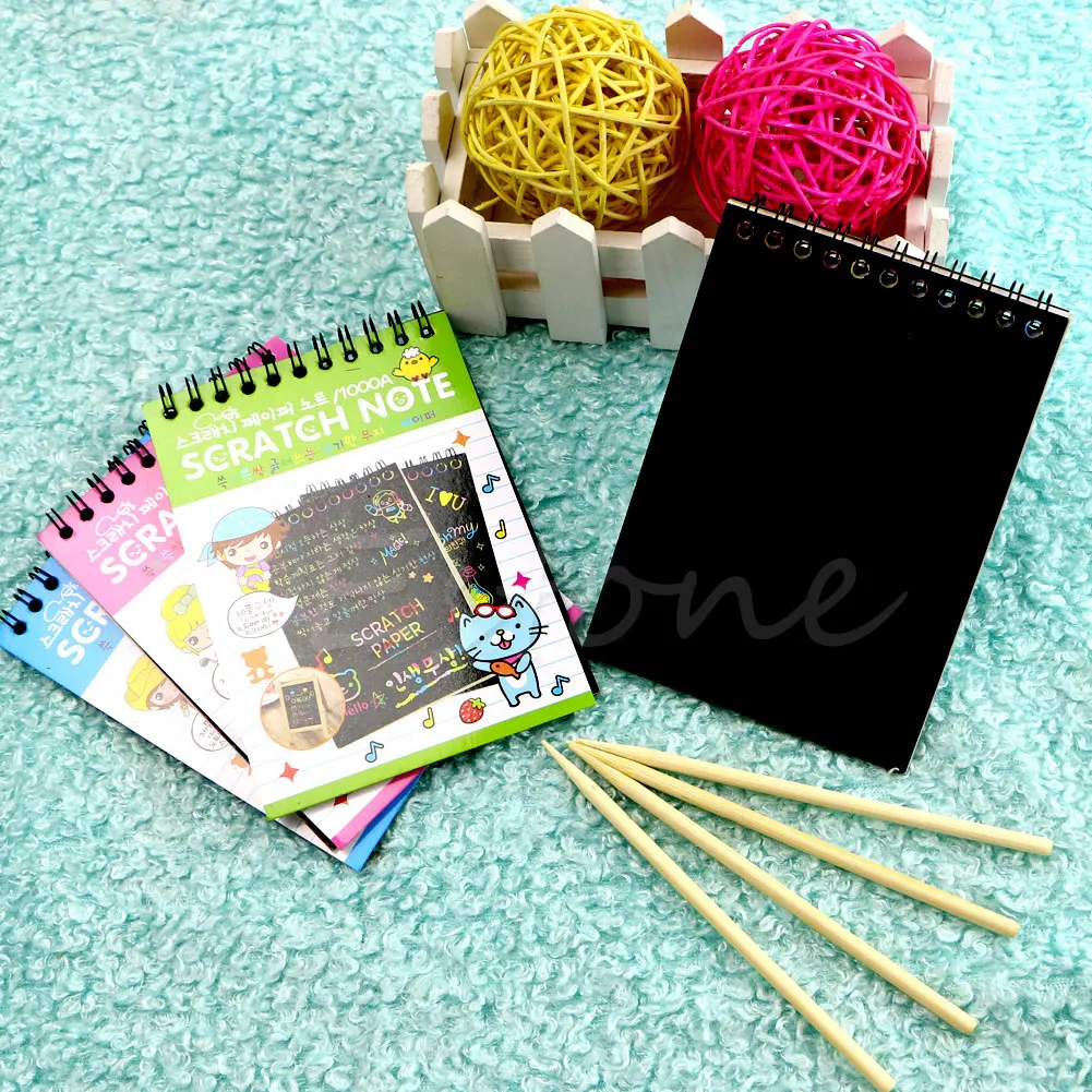 

New Scratch note Black cardboard Creative DIY draw sketch notes for kids Color Random delivery