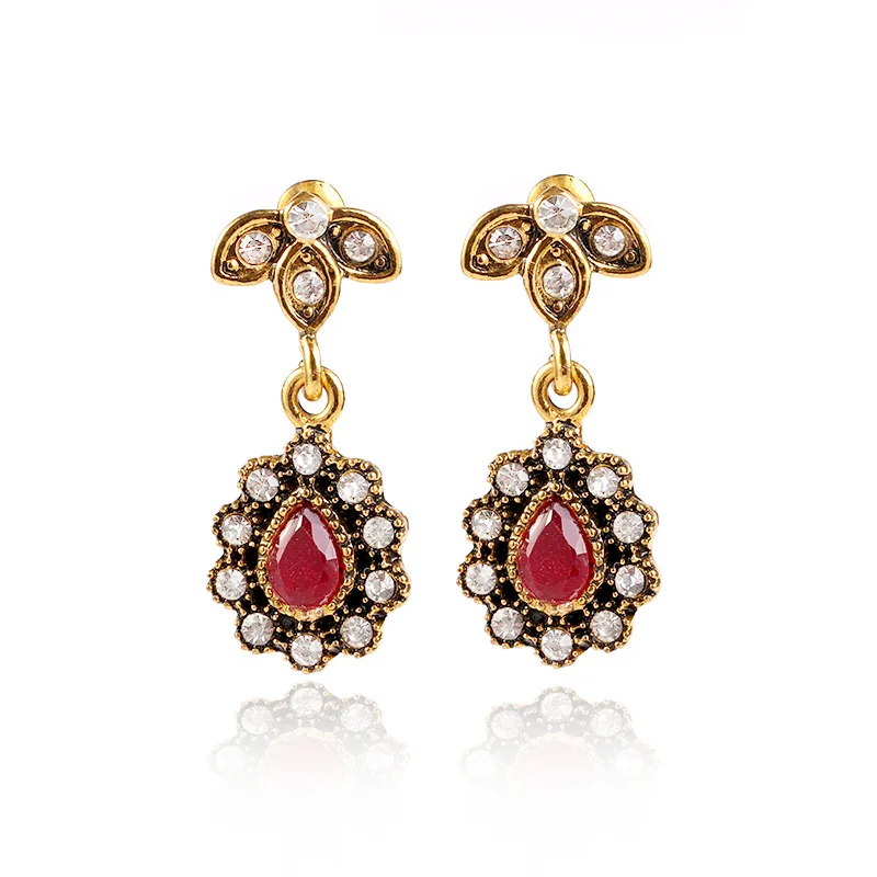 

fashion Bohemia Vintage Ancient silver alloy earring Clover natural stone Drop of water Long Earrings For women jewelry gift
