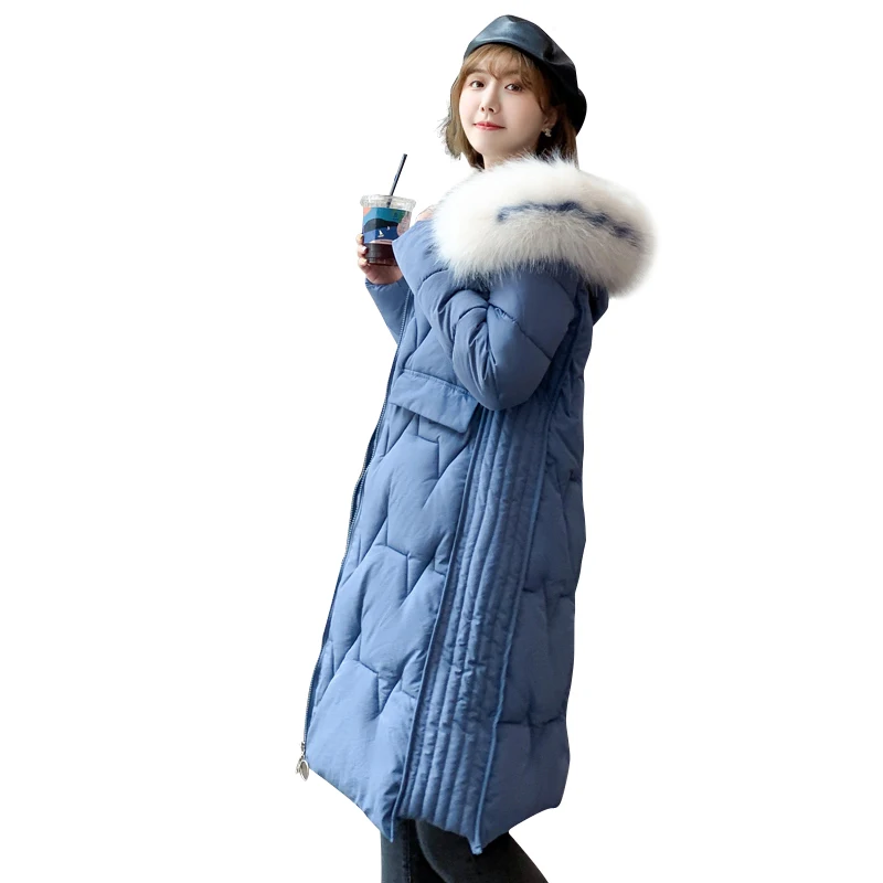 Зимнее пальто женские меховые шляпы с окантовкой вниз с хлопковой подкладкой теплая утепленная Длинная Верхняя одежда зимняя куртка женская парка Большие размеры