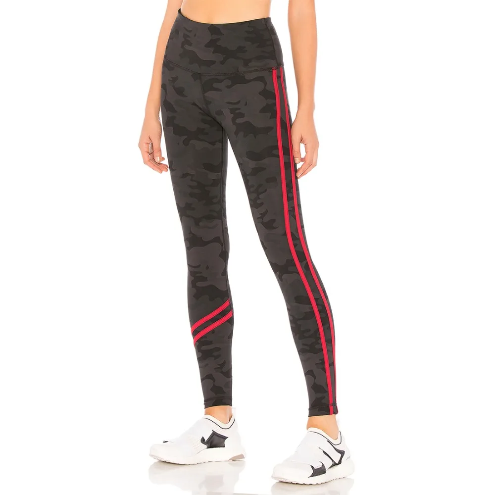 

2018 New Black Sports Camouflage High Waist Leggings Red Striped Casual Elastic Skinny Leggings