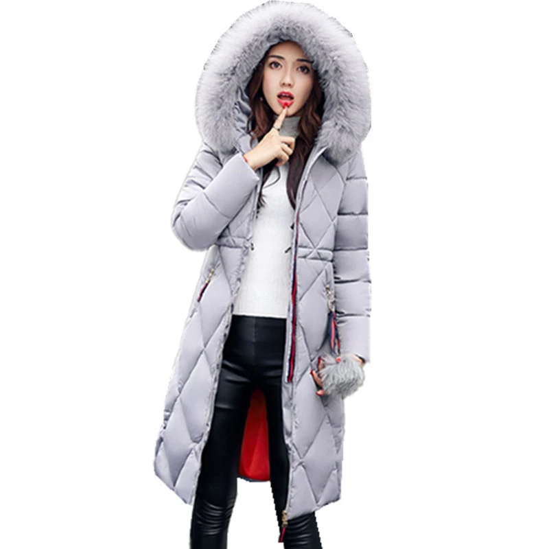 Большое меховое зимнее пальто, утолщенная парка, женское простроченное тонкое длинное зимнее пальто, пуховое хлопковое женское пуховое пальто, пуховик для женщин