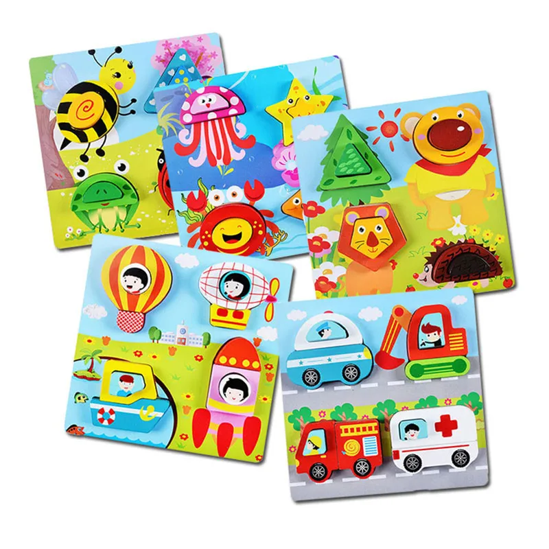 

Wooden 3D Puzzles Montessori Educational Toys For Children Kid's Learning Puzzle Teaching Aids Set Puzzle Intelligence Toys