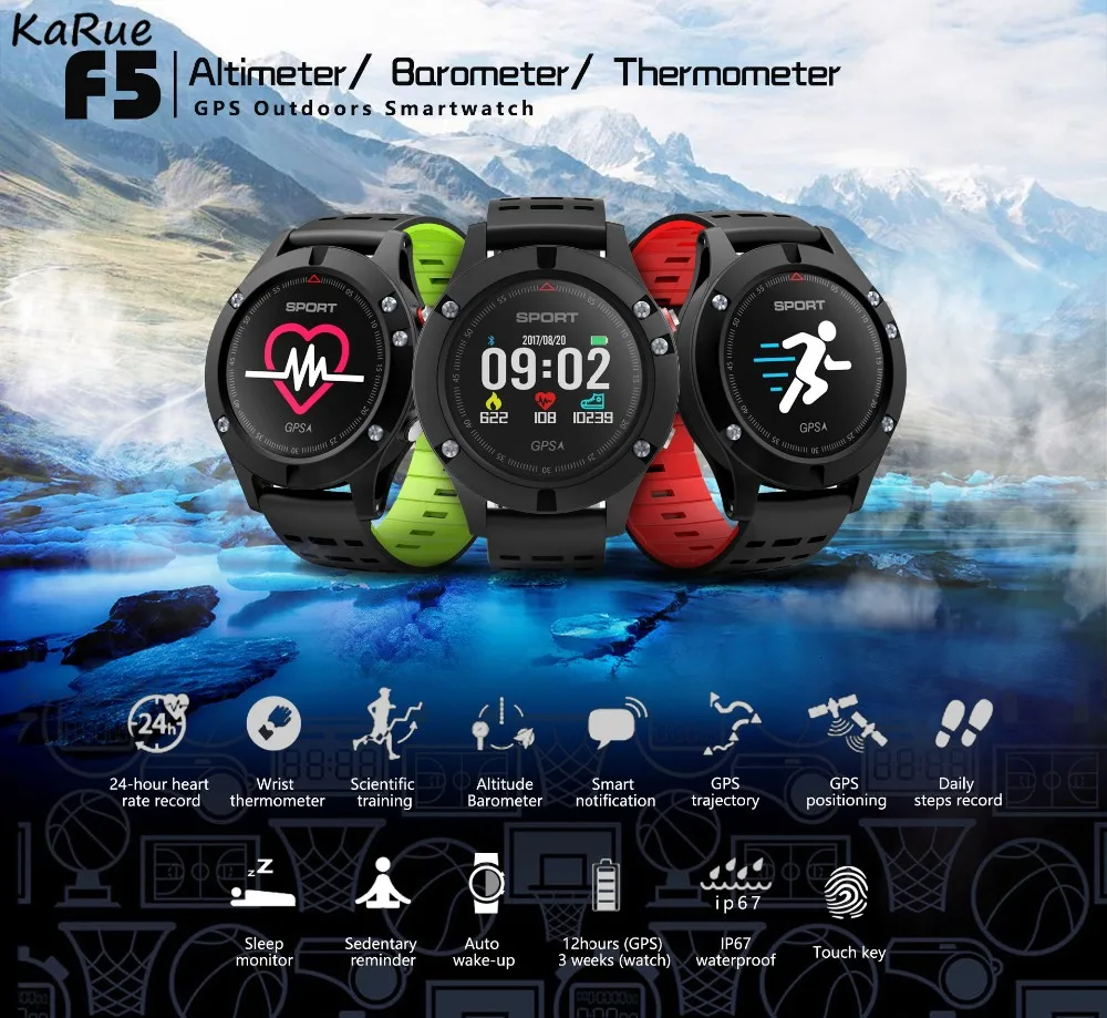 

KaRue F5 GPS Smart watch Altimeter Barometer Thermometer Bluetooth 4.0 Smartwatch Wearable for iOS Android