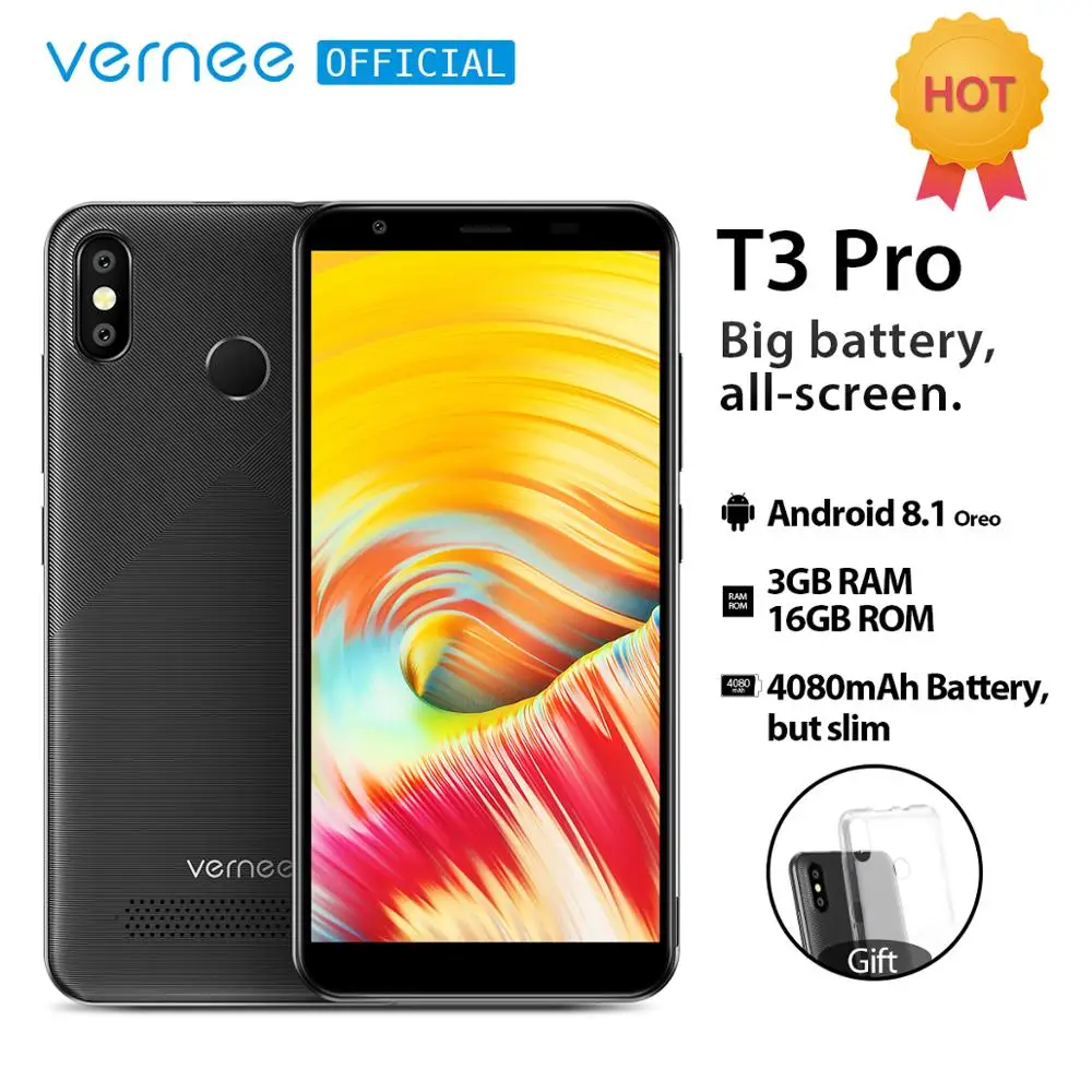 Vernee T3 Pro 5,5 дюймовый полноэкранный смартфон с разпознаванием лиц 3 ГБ Оперативная память 16 ГБ Встроенная память телефон MTK6739 четырехъядерный