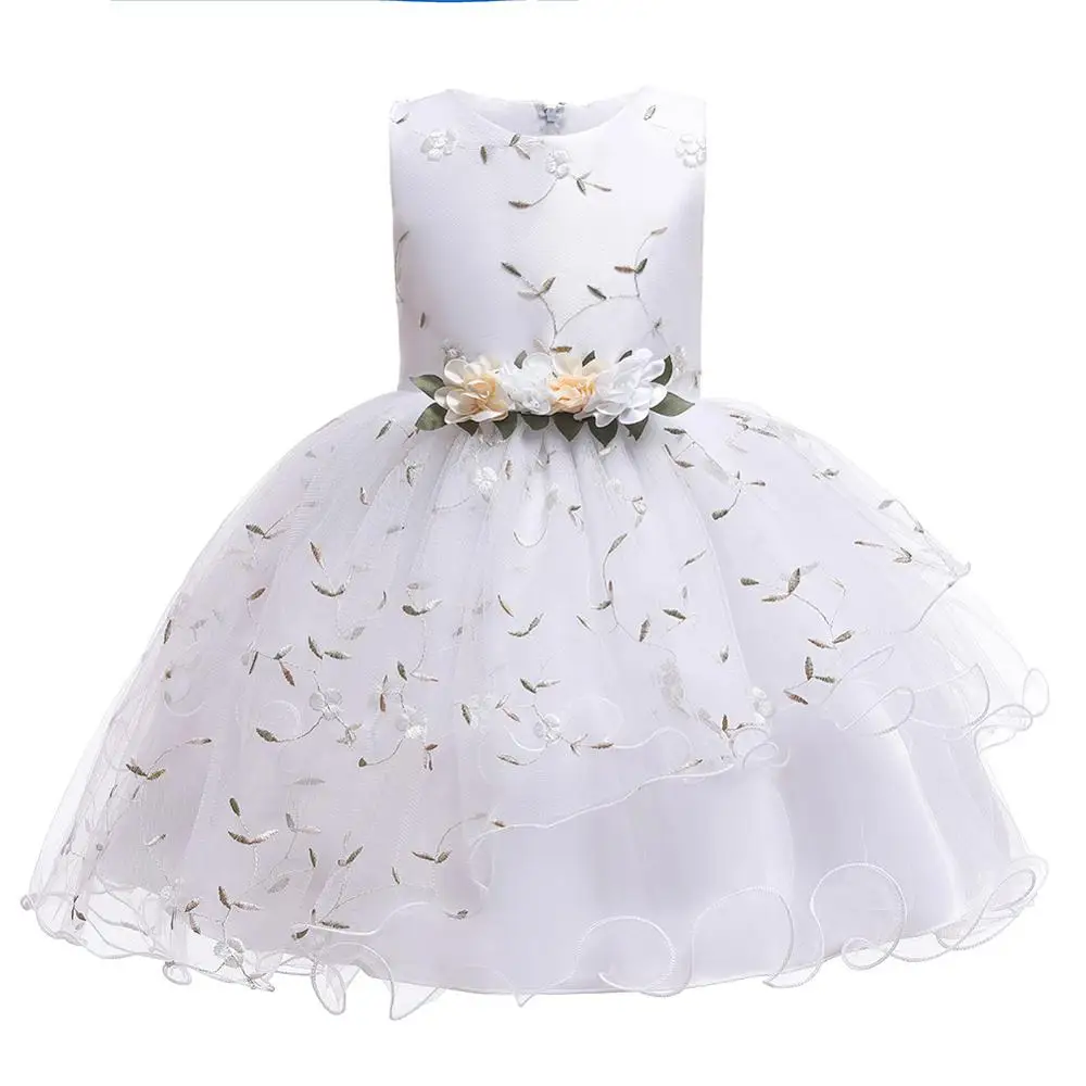 Платье с цветочным узором для девочек на свадьбу и вечеринку; летнее элегантное платье принцессы для девочек; Детские платья для девочек; костюм; детская одежда - Цвет: White