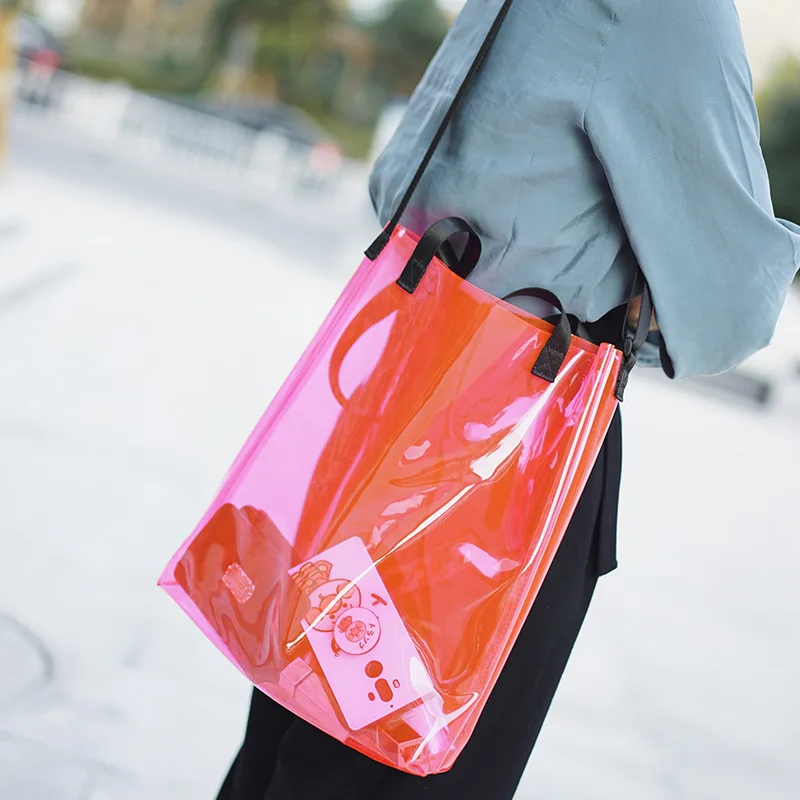 

Women Transparent PVC Handbag beach Crossbody Shoulder bag Lady Jelly Tote Fashion Clear Shopping Bag Unique Support customize