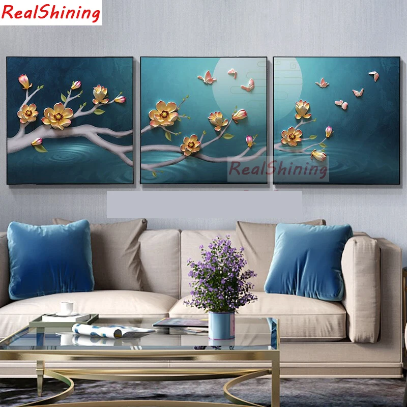 3pcs/set 5d diy Diamond Painting Full square/round Cross Stitch Flowers Mosaic Embroidery room decor H1921 | Дом и сад