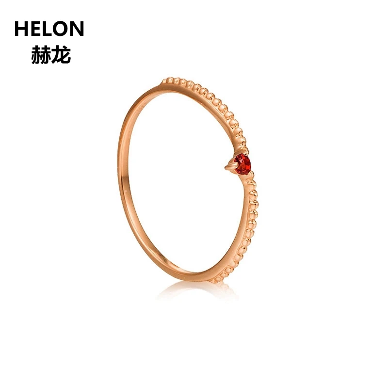 

Solid 14k Rose Gold Natural Garnet Engagement Ring for Women Millgrain Wedding Band Unique V Shape Fine Jewelry