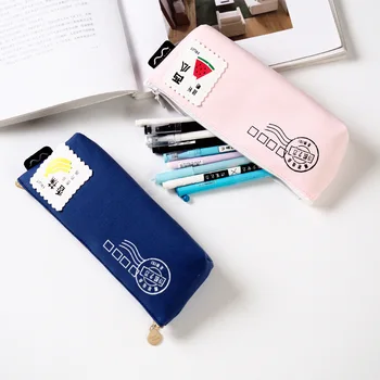 

1pcs creative student cartoon canvas large-capacity pencil bag Mai and fruit token inverted trapezoidal pencil bag