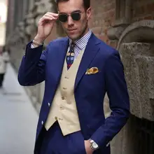 Портной сделанный темно синий Красивый смокинг для жениха 3 шт Мужские Свадебные выпускного вечера вечерние костюм жениха Блейзер masculino