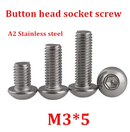 

1000pcs/lot M3*5 Bolt A2-70 ISO7380 Button Head Socket Cap Screw SUS304 Stainless Steel M3X5mm