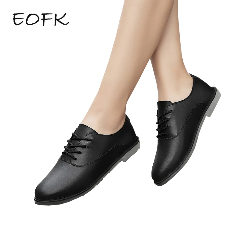 

EOFK Women Oxfords Woman Casual Leather Shoes New Soft Comfortable Lace Up Flat Shoes Concise Black Women's Flats zapatos mujer
