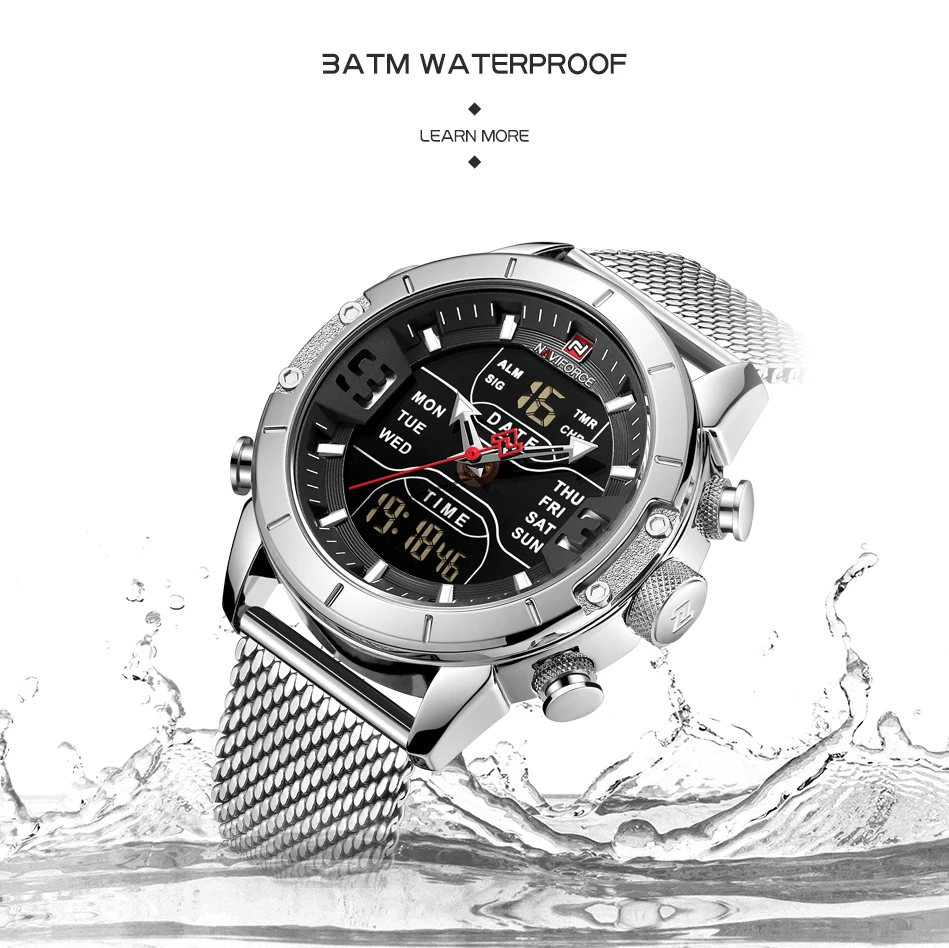 NAVIFORCE 9153 мужские часы милитари для мужчин спортивные часы модные часы водостойкий полный сталь кварцевые повседневное homme Relogio